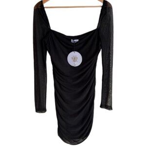 NWT PRINCESS POLLY Chavri Black Mesh Long Sleeve Mini Dress Size 8